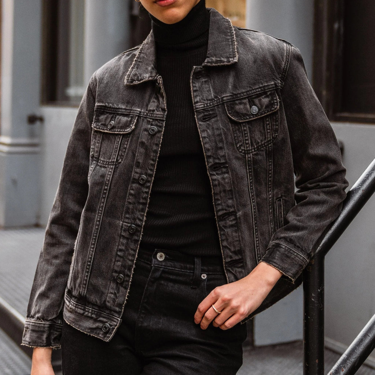 Denim Trucker Jacket | Faded Black