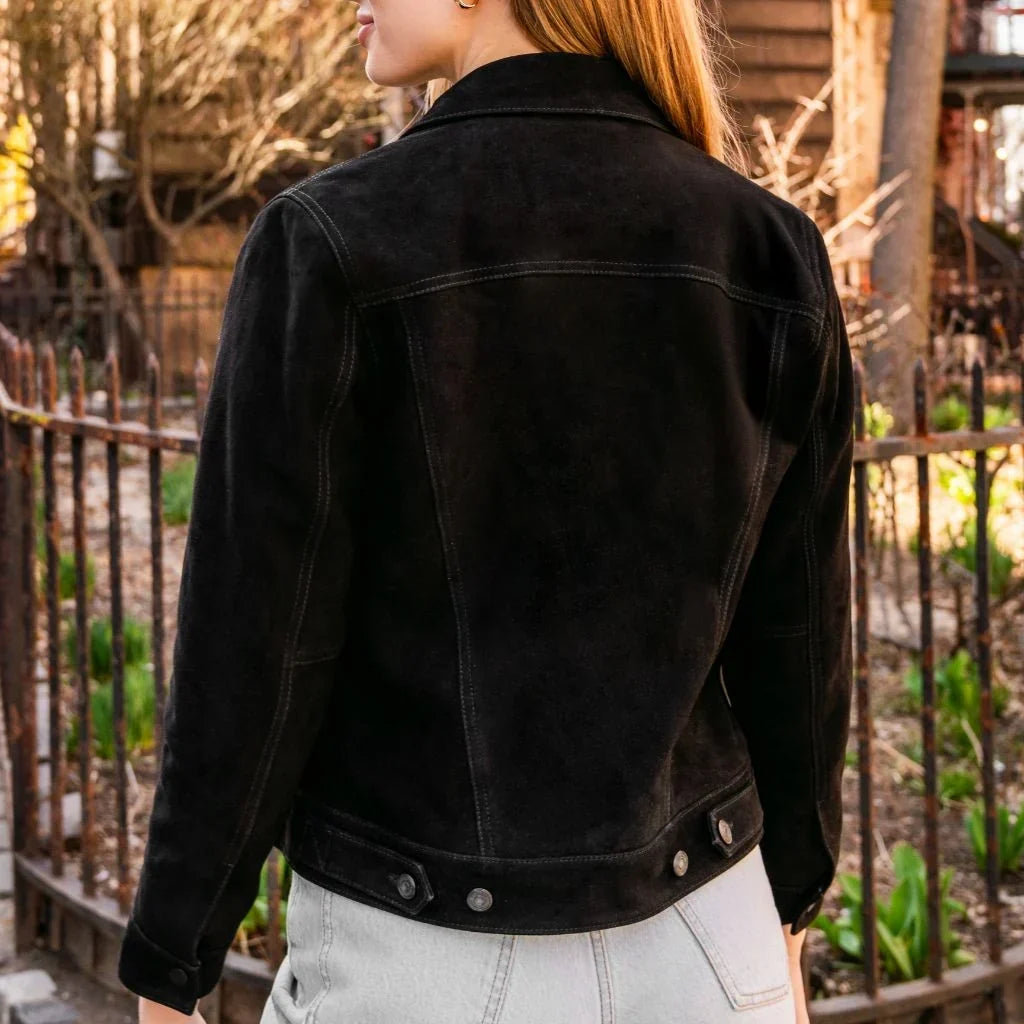 Suede Trucker Jacket | Black